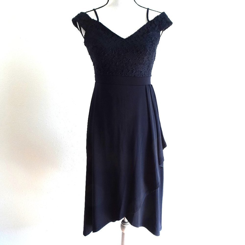 Alexa B Cocktail Dress Women's Size 6 Blue Lace Top Faux Wrap - Picture 1 of 12